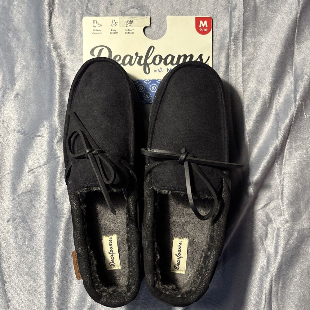 Dearfoams Men's Memory Foam Moccasin Slippers, Medium 9-10